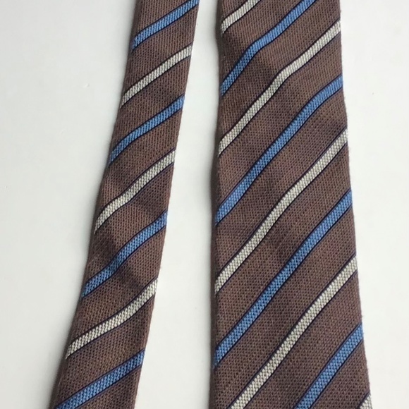 Erminegildo Zegna brown   textured stripes silk & cotton tie Made in Italy 🇮🇹 - Picture 6 of 6